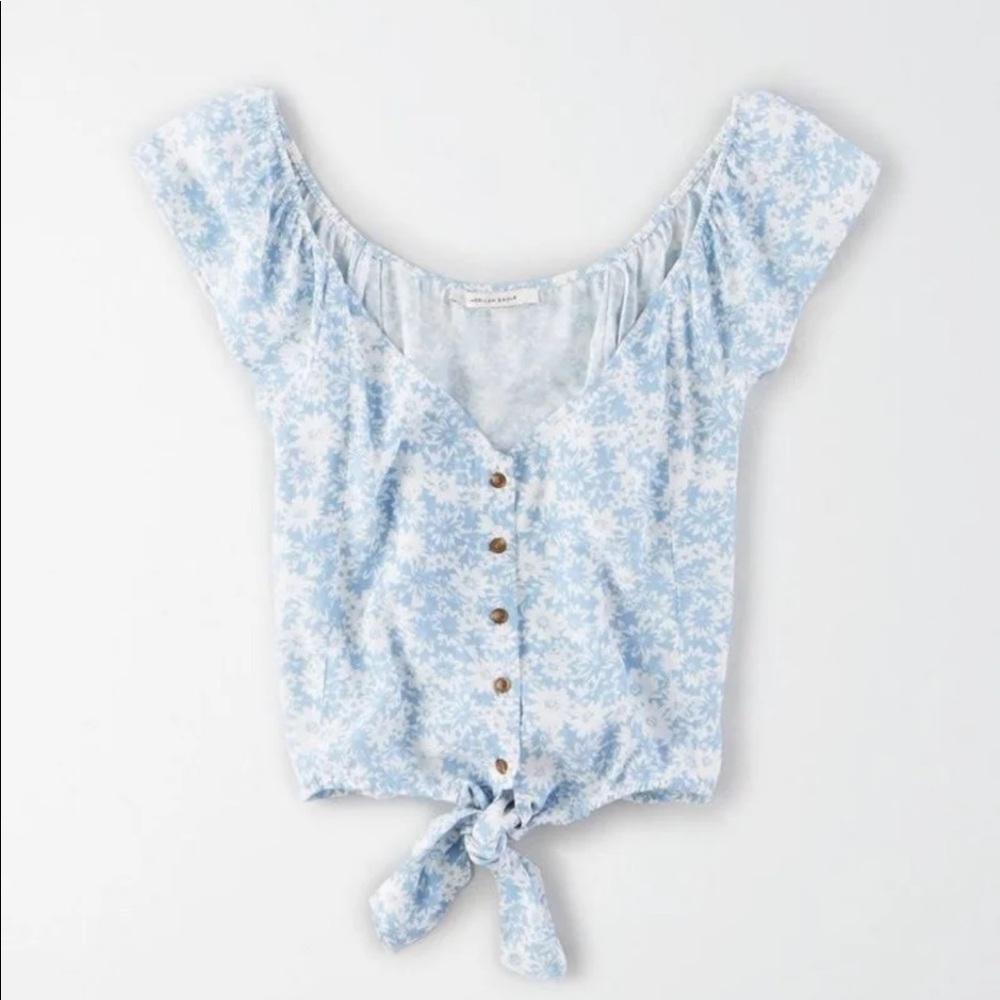 AE button up tie knot blouse